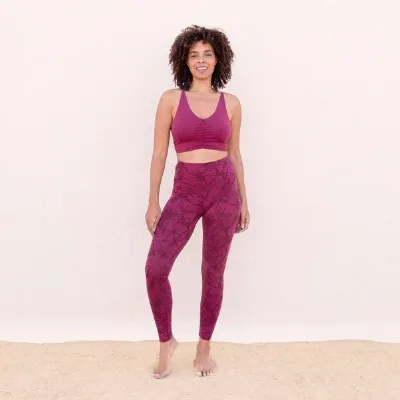 Jaya Jaya TOSCA TENCEL- Damen - High-Rise Leggings mit Allover-Nature-Print aus Tencel/Biobaumwoll-Mix mit dop-pelter Taillenpartie