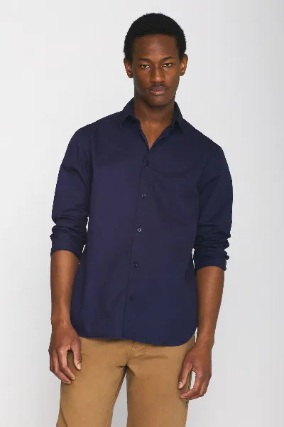 KnowledgeCotton Apparel KnowledgeCotton Apparel Herren vegan Hemd Alf Regular Crispy Total Eclipse Navy