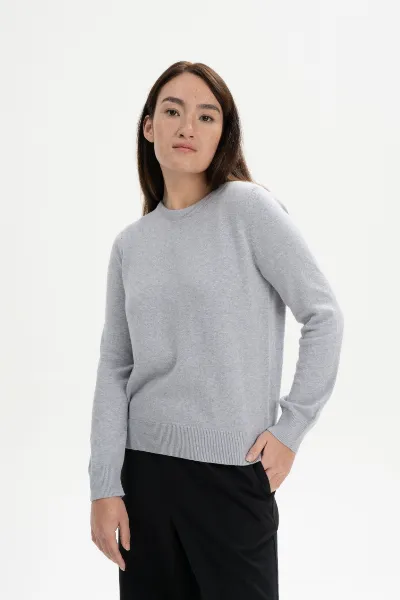 MELA MELA Damen vegan Pullover Feinstrick Dhana Grau Melange