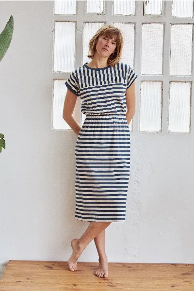 TWOTHIRDS TWOTHIRDS Damen vegan Kleid Chirita Marineblau Gestreift