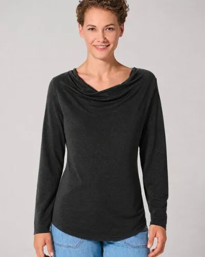 HempAge HempAge Langarmshirt mit Wasserfallkragen Hanf/Lyocell
