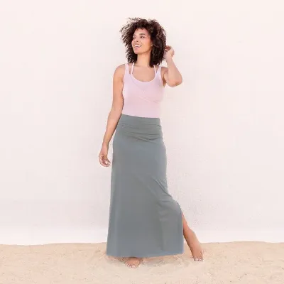 Jaya Jaya INDRA - Damen - Maxi-Rock aus elastischer Biobaumwolle mit doppeltem Bund, High Waist - Low Waist tragbar