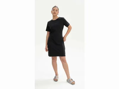 MELA MELA Bio-Damen-Mini-T-Shirt-Kleid DARSHA mit Rundhalsausschnitt, schwarz,