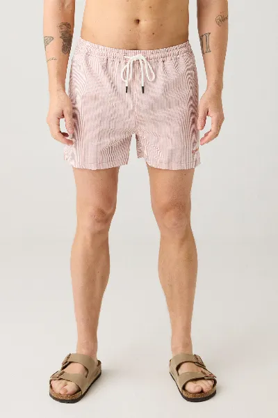 KnowledgeCotton Apparel KnowledgeCotton Apparel Herren vegan Badeshorts Mid Thigh Seersucker Red Stripe