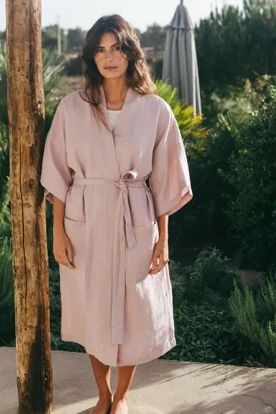 AmourLinen AmourLinen Damen vegan Bademantel Midnight Dusty Rose