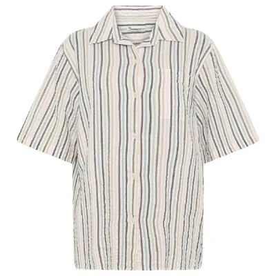 KnowledgeCotton Apparel KnowledgeCotton Apparel - Women's Seersucker Stripe Short Sleeved Shirt - Bluse