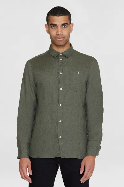KnowledgeCotton Apparel KnowledgeCotton Apparel Herren vegan Hemd Custom Fit Gebrannte Olive