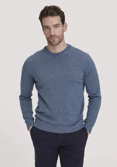 hessnatur hessnatur Herren Strick Pullover Regular aus Bio-Baumwolle - blau