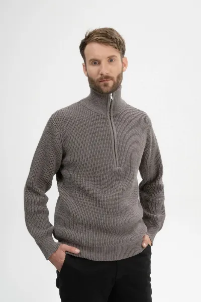 MELA MELA Herren vegan Strickpullover Rippe Udai Bär Melange