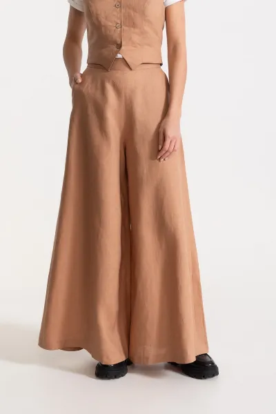 De IONESCU De IONESCU Damen vegan Hose Palazzo Leinen Cappuccino