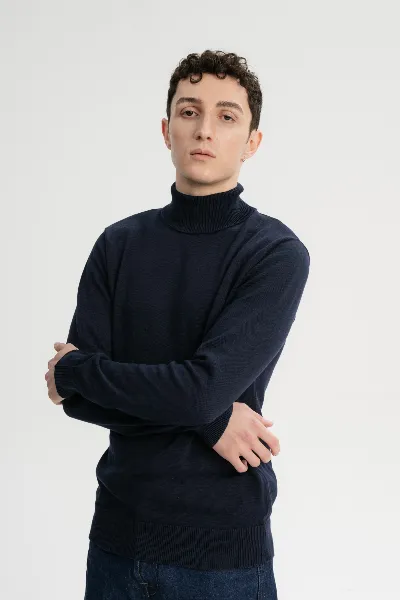 MELA MELA Herren vegan Rollkragenpullover Kanja Navy