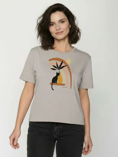 GreenBomb GREENBOMB Cat Vase Nova - Kastiges T-Shirt aus Bio-Baumwolle / hochwertiger Print / GOTS / Fair & Vegan