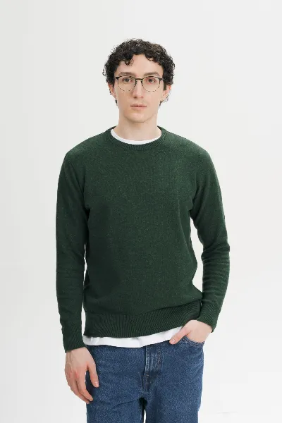 MELA MELA Herren vegan Feinstrickpullover Deep Forest Melange