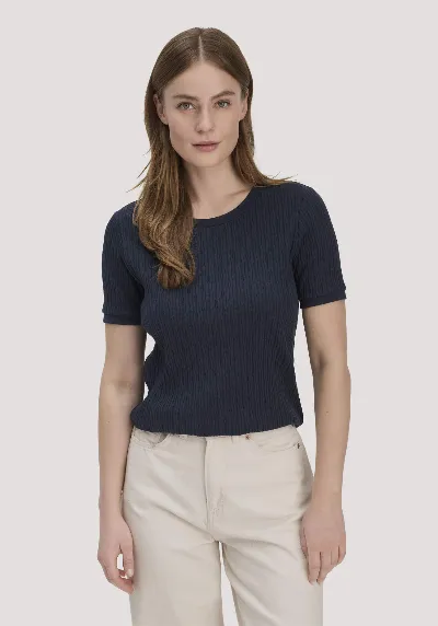 hessnatur hessnatur Damen Pointelle T-Shirt Regular aus Bio-Baumwolle - blau