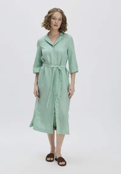 hessnatur hessnatur Damen Kleid Midi Relaxed aus TENCEL Lyocell mit Leinen - grün