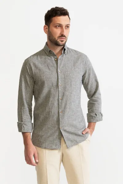 De IONESCU De IONESCU Herren vegan Hemd Godeanu Grau Chambray