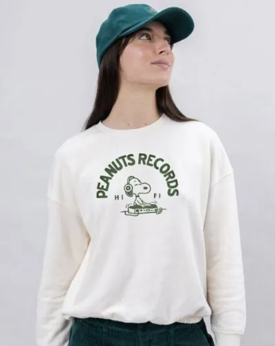 Brava Fabrics Brava Fabrics Peanuts Records Rundgeschnittenes Sweatshirt Weiß