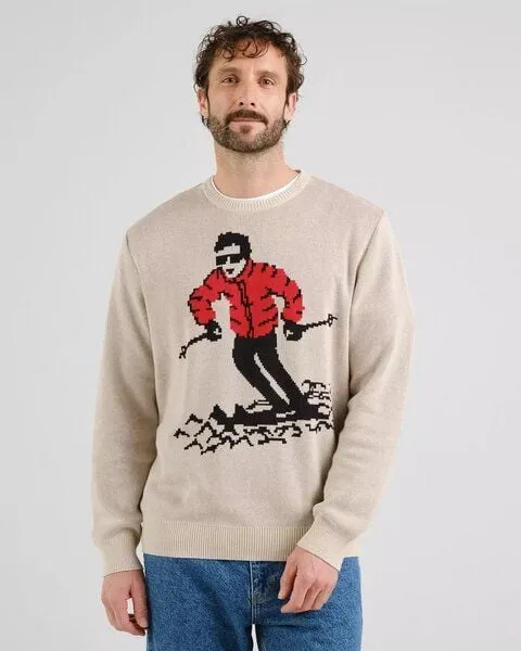 Dedicated DEDICATED Herren Pullover Mora Fallen Skier Pullover - Oat White