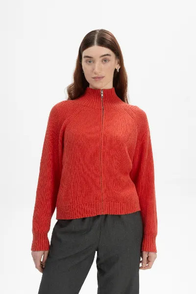 MELA MELA Damen vegan Strickjacke Rippe Kamuka Roter Apfel Melange