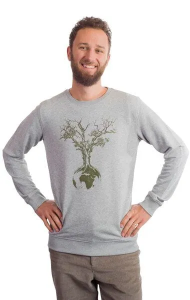 Life-Tree Life-Tree Sweater aus Biobaumwolle Fairwear für Herren Weltenbaum in Heather Grey