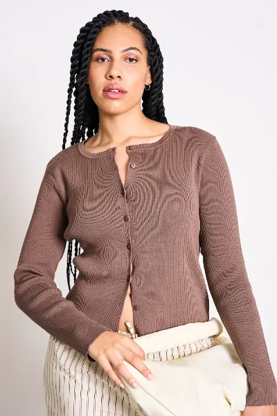 JAN N JUNE JAN 'N JUNE Damen vegan Strickjacke Glimt Lehm
