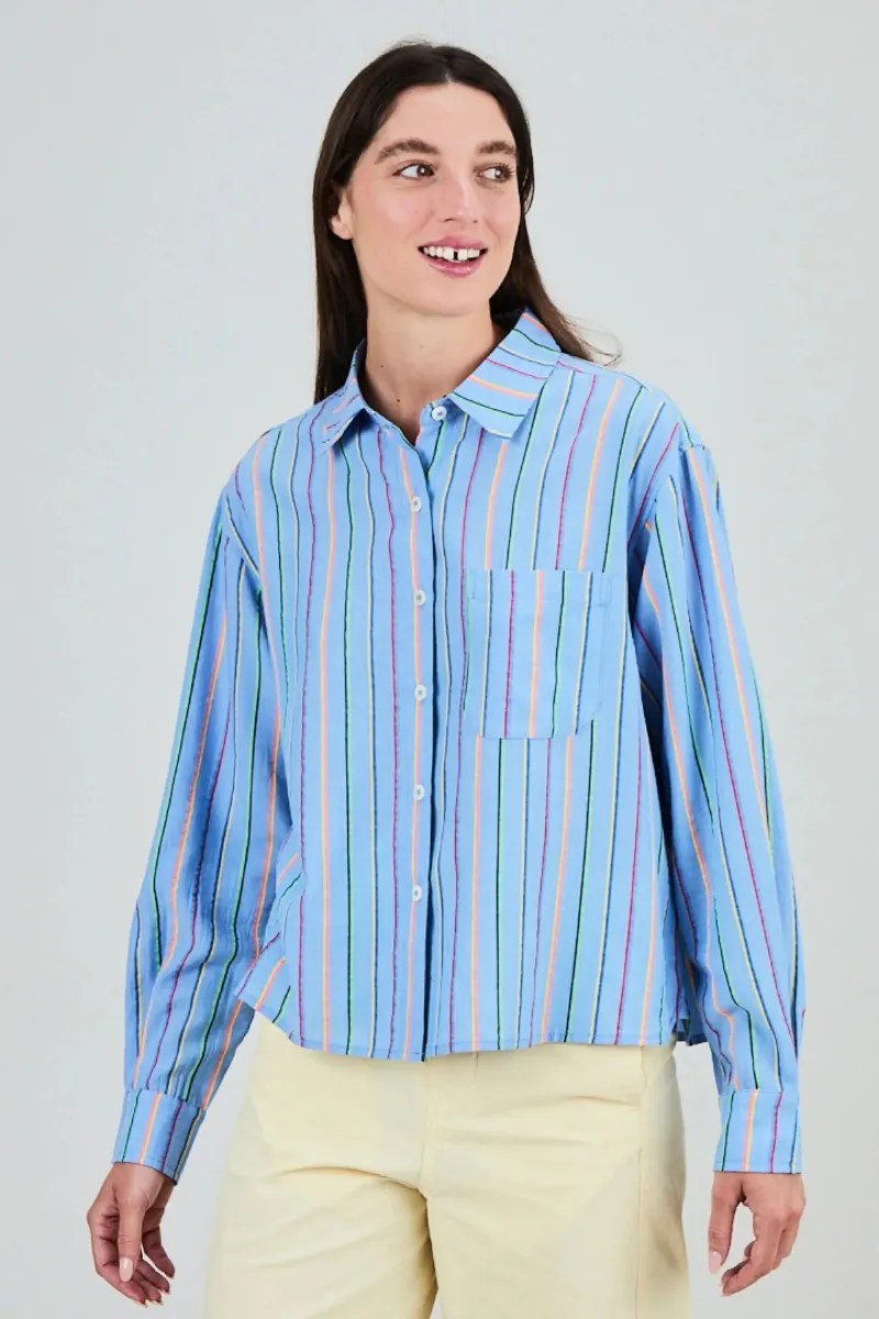 Brava Fabrics Bluse Stripes Boxy Blau