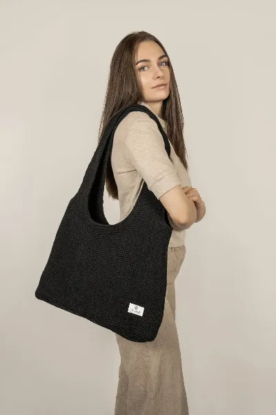 TAWAST TAWAST Damen vegan Cloud Tote Bag Schwarze Waffel