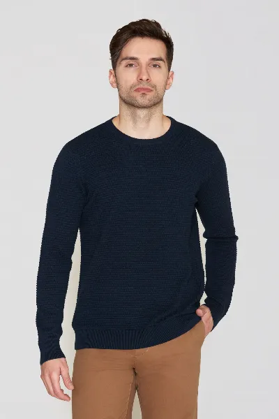 KnowledgeCotton Apparel KnowledgeCotton Apparel Herren vegan Strickpullover Vagn Bubble Crew Neck Total Eclipse Navy