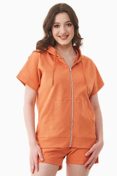 ORGANICATION ORGANICATION Damen vegan Hoodie Full-Zip Short-Sleeved Lightweight Staubig