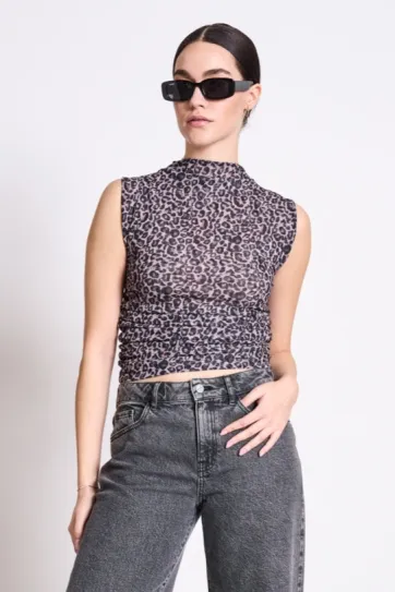 JAN N JUNE JAN 'N JUNE Damen vegan Ruffle Top Laguna Leo Print Schwarz/Rosa