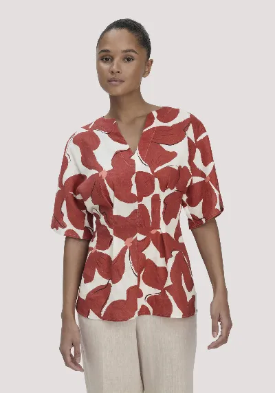 hessnatur hessnatur Damen Print Bluse Relaxed aus Leinen - braun