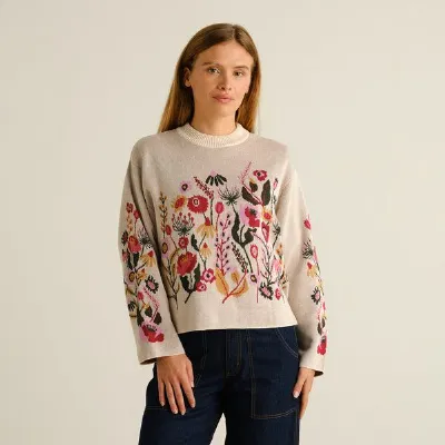 Dedicated DEDICATED Pullover aus Bio-Baumwolle - Limhamn Folk Flower