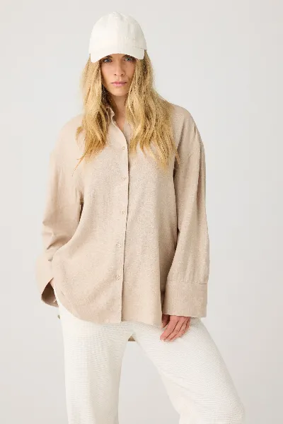 KnowledgeCotton Apparel KnowledgeCotton Apparel Damen vegan Hemd Relaxed Leinen Mix Light Feather Gray