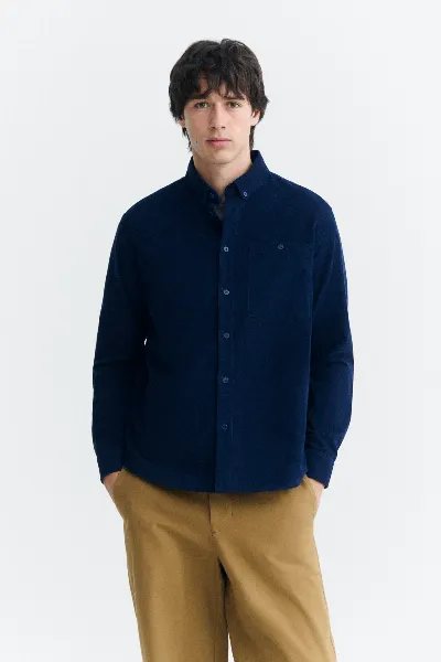 thinking mu Thinking MU Herren vegan Hemd Anto Aus Mikro Cord Blue Night