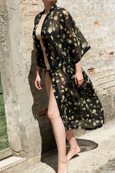 Anekdot Anekdot Damen vegan Robe Sheer Leaf