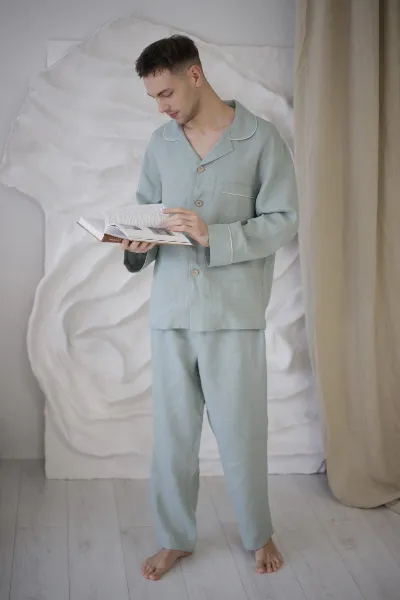 Amber Linen Amber Linen Herren vegan Pyjama Set Kanada Salbei Grün