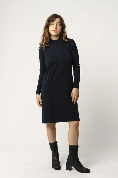MELA MELA Damen vegan Kleid Basic Feinstrick Harleen Marineblau
