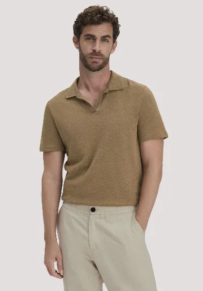 hessnatur hessnatur Herren Jersey Polo Relaxed aus Leinen und Bio-Baumwolle - braun
