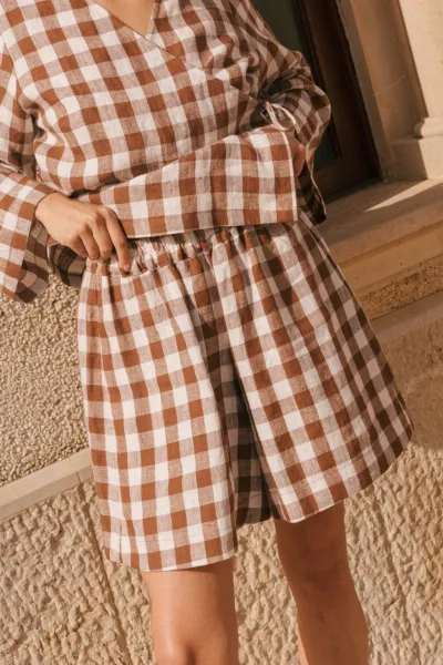 AmourLinen AmourLinen Damen vegan Shorts Betty Classic Mocha Gingham