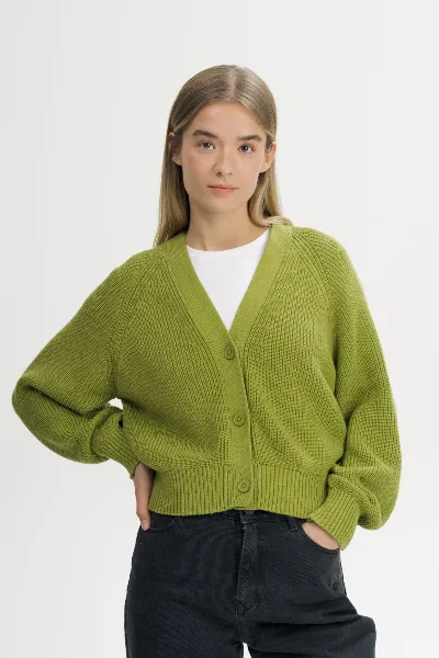MELA MELA Damen vegan Strickjacke Mit Rippmuster Bhuma Seaweed