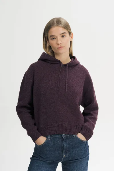 MELA MELA Damen vegan Strick Hoodie Janisha Elderberry Melange