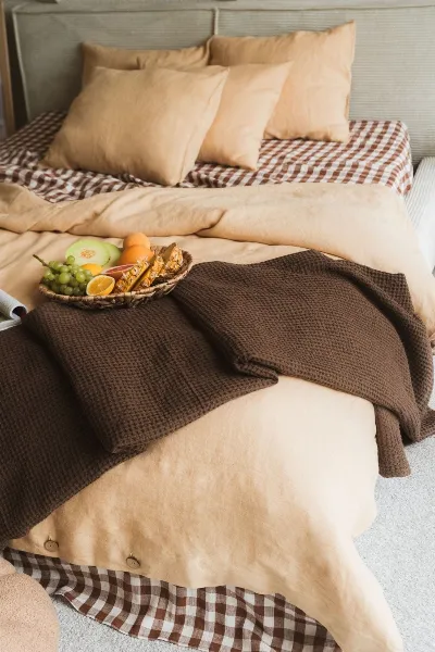 AmourLinen AmourLinen unisex vegan Decke Waffel Mocha Braun