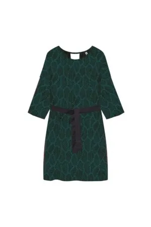 WiDDA WiDDA Damen vegan Kleid Pura Petrol Schwarzes Blattmuster