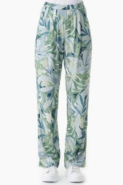 ORGANICATION ORGANICATION Damen vegan Hose Mit Blatt-Muster Abstraktes Blatt Grün