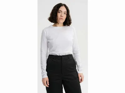 MELA MELA Bio-Damen-Langarmshirt DHIVYA mit Feinripp-Rundhalsausschnitt, weiß,