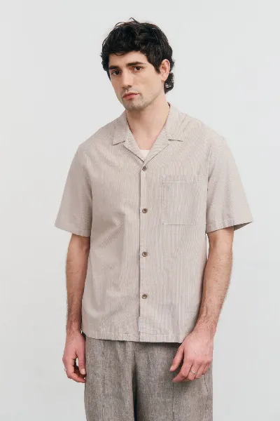 Rotholz Rotholz Herren vegan Hemd Bowling Beige Gestreift