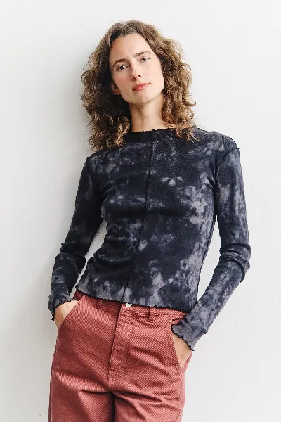 Rotholz Longsleeve Pin-Tucked Tie Die Schwarz