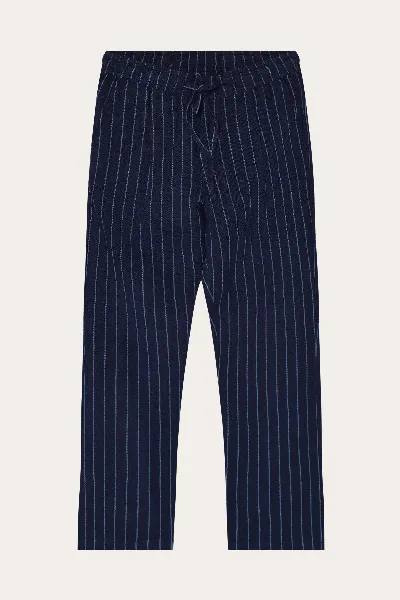 KnowledgeCotton Apparel KnowledgeCotton Apparel Herren vegan Hose Herren Fig Loose Leinen Blau Gestreift