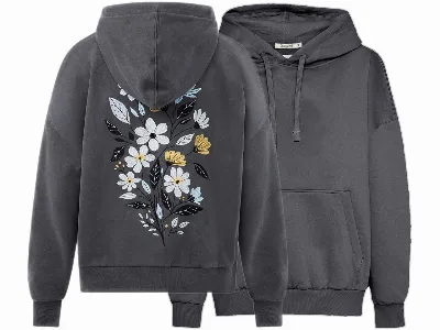 GreenBomb GREENBOMB Bio-Damen-Hoodie 'Flower Bouquet' mit Rücken-Stickerei, gravel,