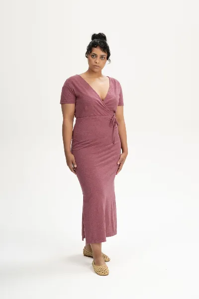 MELA MELA Damen vegan Kleid V-Ausschnitt Shreoshi Marmalade Melange